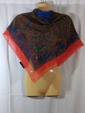 The Art Of The Scarf Vintage Womens Red Paisley Scarf 35" Square Sheer Chiffon